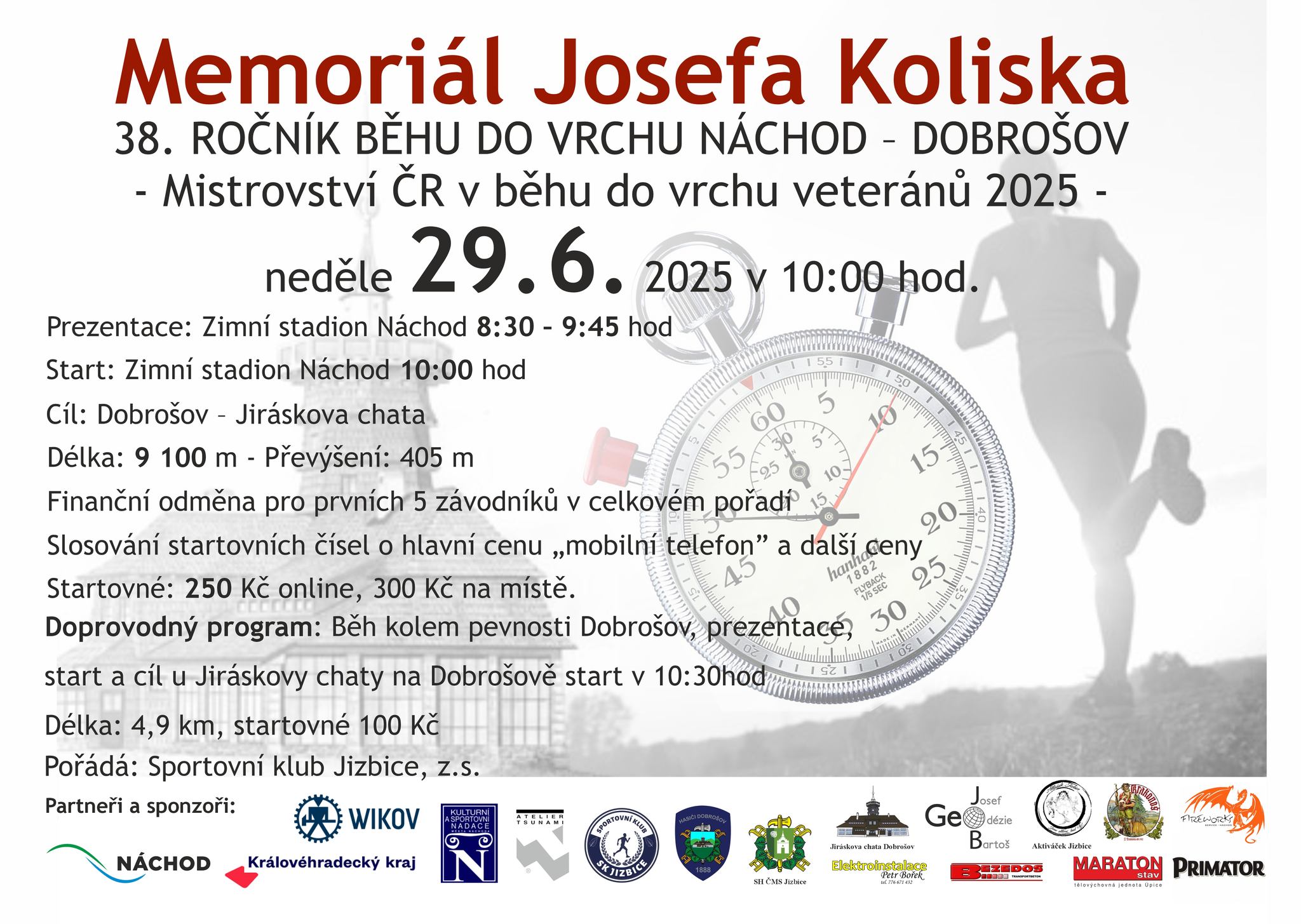 PlakátMemoriál Josefa Kolíska: 38. ročník běhu do vrchu Náchod – Dobrošov